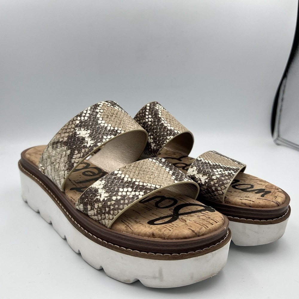Sam Edelman‎ Raul Truffle Snake Print Platform Sandal Slip On Women's 8M